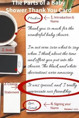 the parts of a baby shower thank you card template