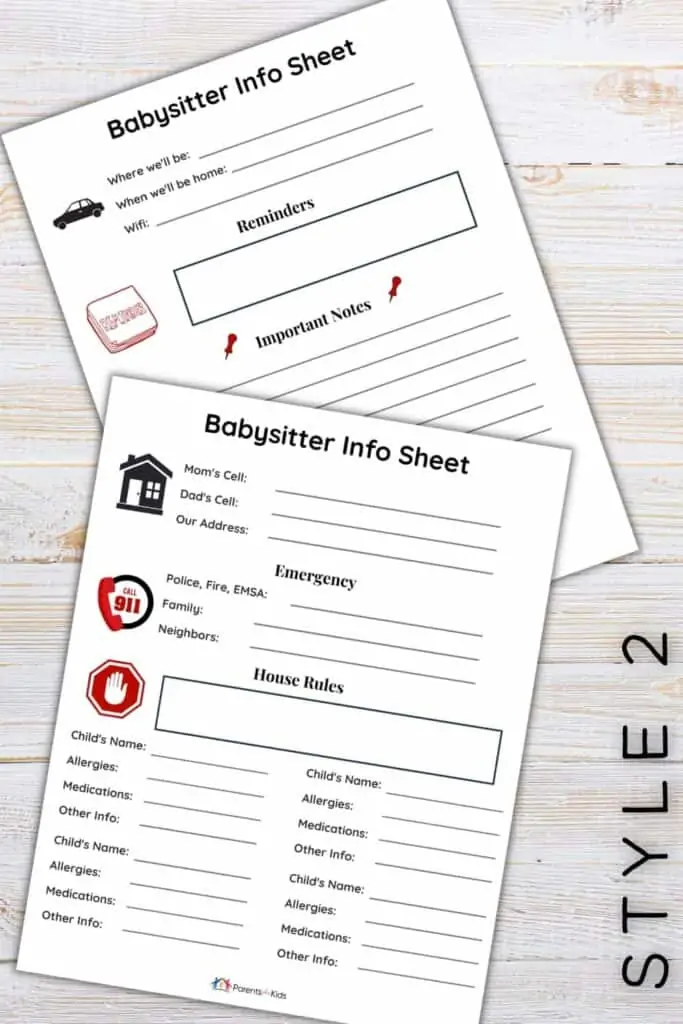 a babysitter info sheet template