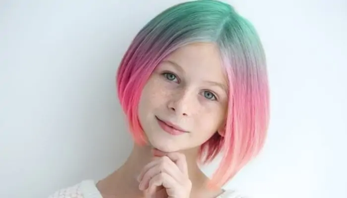 girl with pink green hair dyed