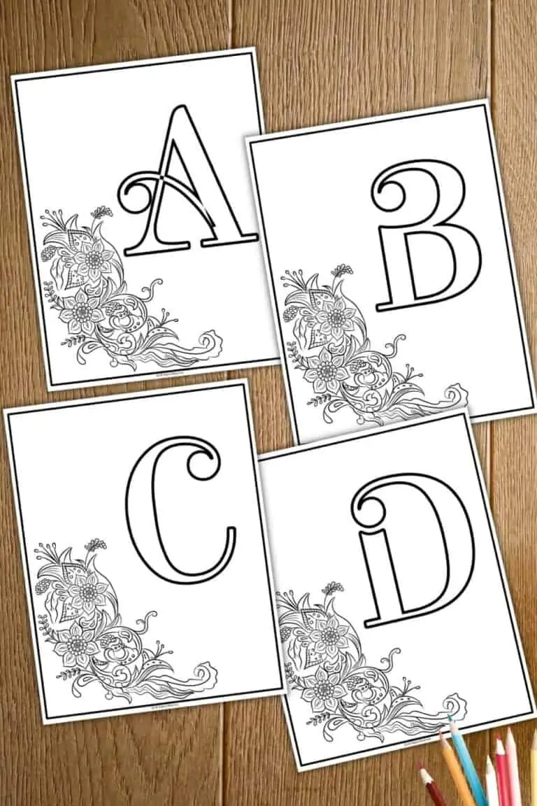 Simple Floral Monogram Coloring Pages {26 Pages}