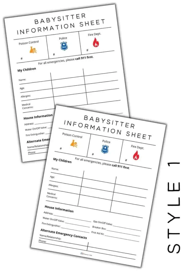 Babysitter Information Sheet Printable {1-2 pages}