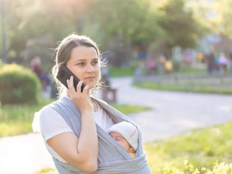 a mom on phone