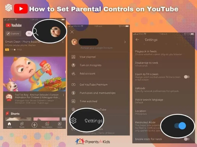 how to set parental controls on youtube