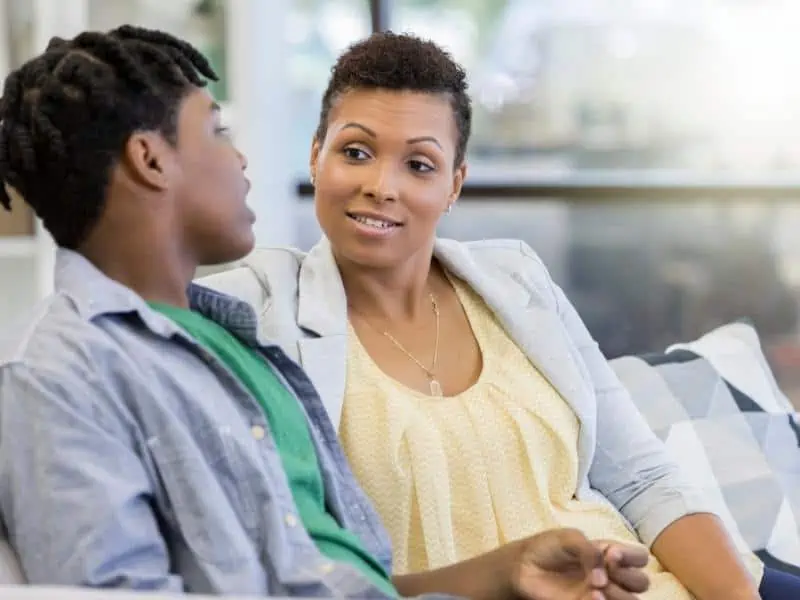 mother talking to son