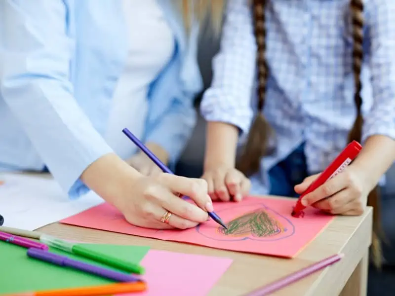 girls making cards