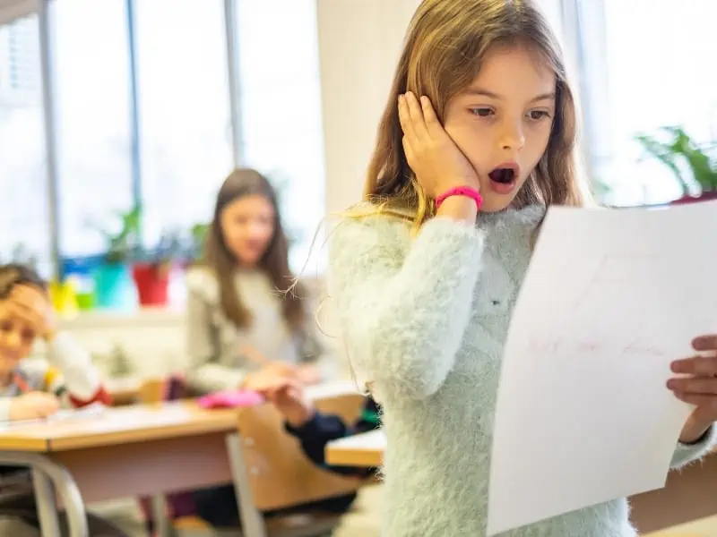 girl shocked on her grades